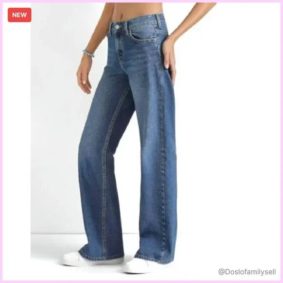 Low Rise Baggy Boyfriend Jeans Wide Leg Loose Fit Y2K Denim Pants